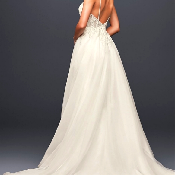 Galina Signature SHEER BEADED BODICE ORGANZA A-LINE WEDDING DRESS Ivory size 12 - Picture 2 of 4